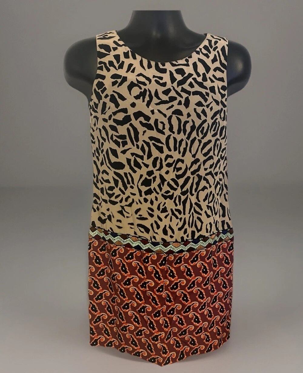 ETRO Milano Silk Shift Dress Geometric Abstract Hand beaded Sleeveless S 40